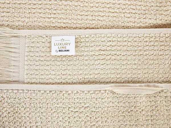 Set med 2 Badlakan Handdukar Beige Bomull Polyester 100 x 150 cm Tofsar Textur Badhanddukar