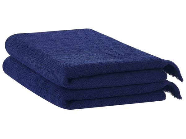 Set med 2 Badlakan Handdukar Blå Bomull Polyester 100 x 150 cm Tofsar Textur Badhanddukar