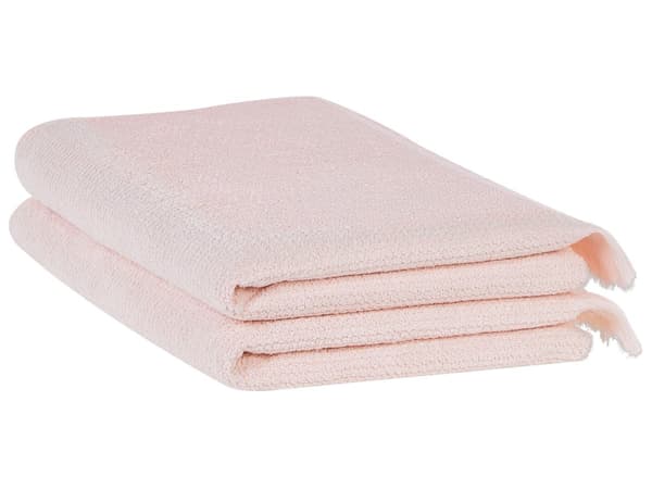 Set med 2 Badlakan Handdukar Rosa Bomull Polyester 100 x 150 cm Tofsar Textur Badhanddukar