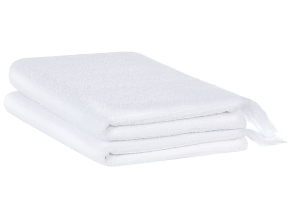 Set med 2 Badlakan Handdukar Vit Bomull Polyester 100 x 150 cm Tofsar Textur Badhanddukar