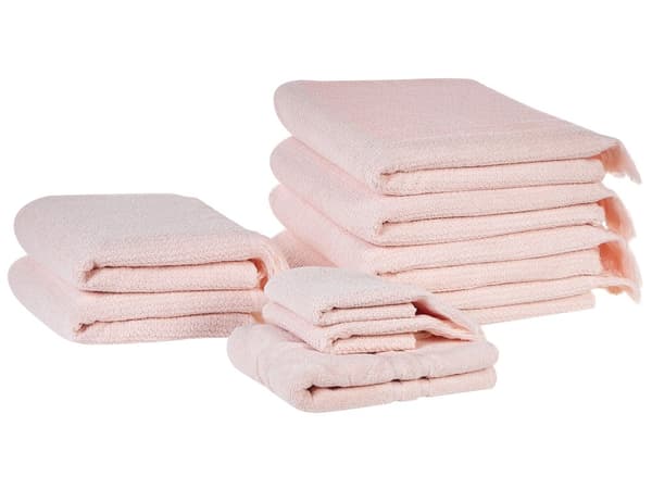 Set med 9 Badlakan Handdukar Rosa Bomull Polyester 100 x 150 cm Tofsar Textur Badhanddukar