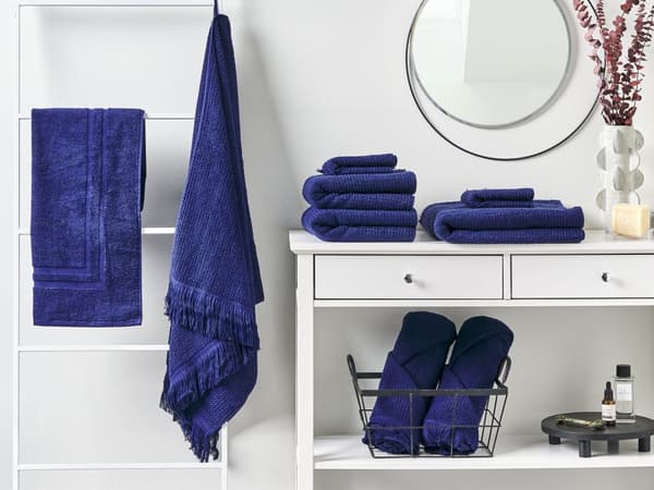 Sæt med 9 badehåndklæder Navy Bomuld Polyester Kvaster Tekstur badehåndklæder
