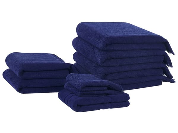 Sæt med 9 badehåndklæder Navy Bomuld Polyester Kvaster Tekstur badehåndklæder