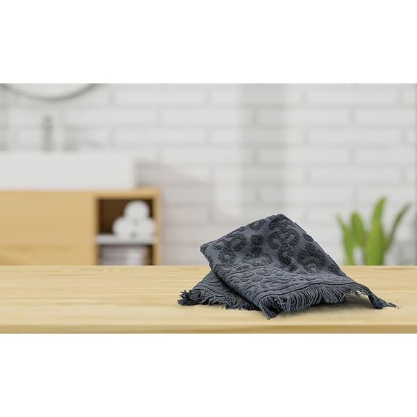 Jacquardhandduk med fransar 30 x 50 cm - Grå