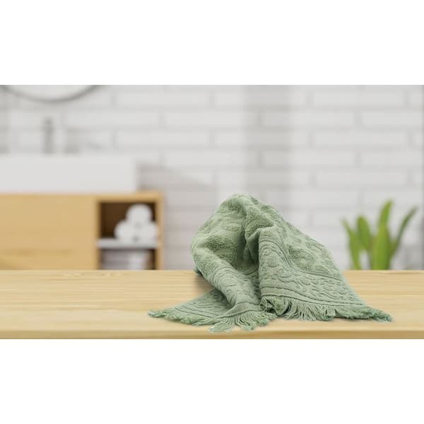 Jacquardhandduk med fransar 30 x 50 cm - Grön