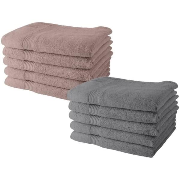 Set med 10 TODAY handdukar 50x90 cm 100% bomull - 5 sandrosor + 5 stål