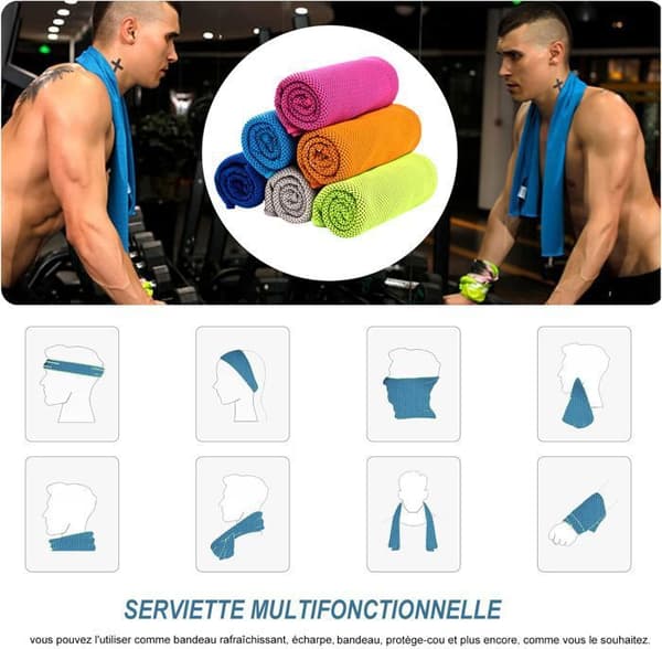 Set med 6 kylhanddukar (30x100 cm), allt-i-ett anti-kallsvetthandduk, för män och kvinnor, gym