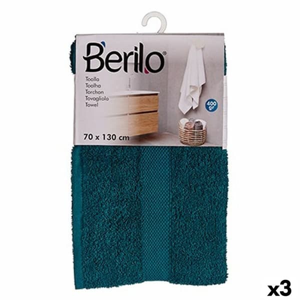 Badhandduk Berilo 89674 Blå 80 % bomull 20 % Polyester 70 x 130 cm (3 antal)