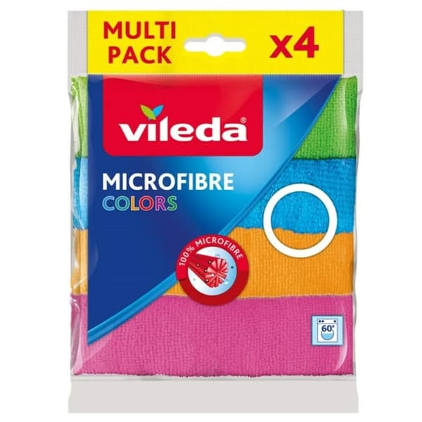 Mikrofiber rengøringsklud Vileda 155717 Blå Hvid Grøn Orange Mørkegrå (4 enheder) (4 Dele)