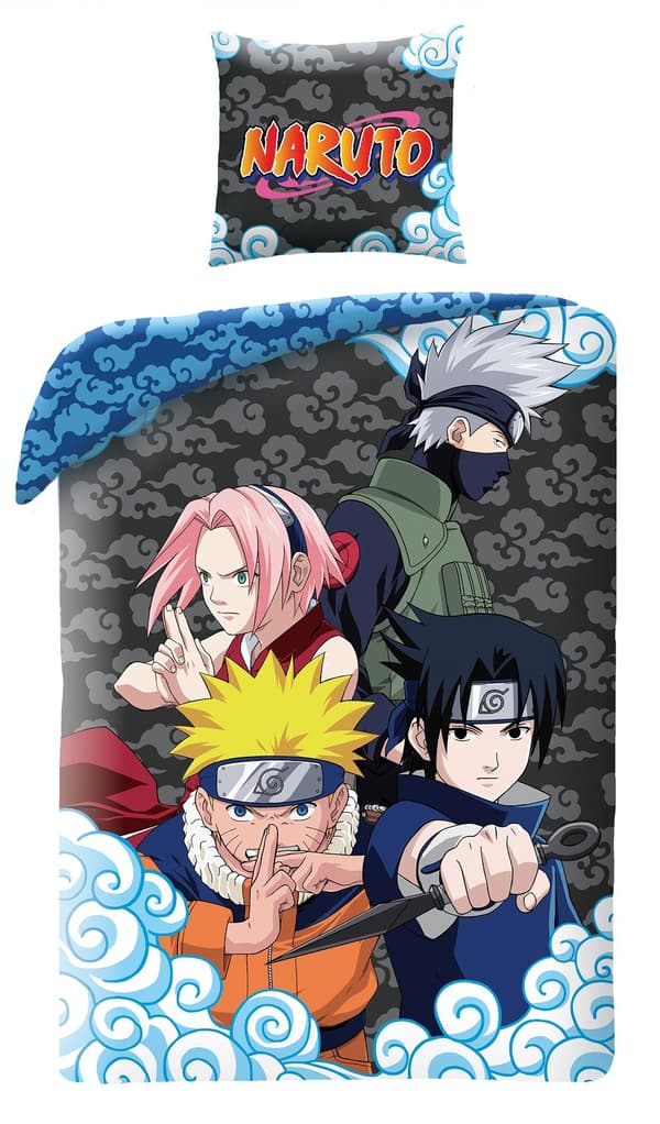Naruto - Team 7 bäddset i mikrofiber (200x140cm + 63x63cm)
