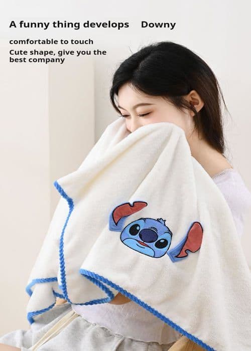 Stitch badhandduksset - 2 delar polyesterfiber badhanddukar, (35x70cm+70x140cm), vit