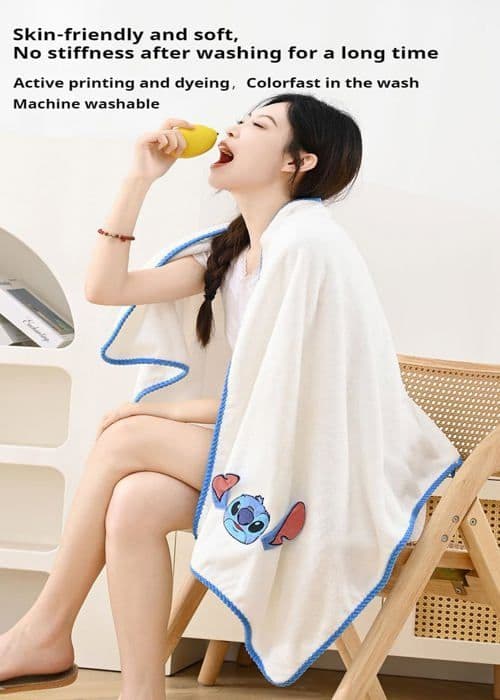 Stitch badhandduksset - 2 delar polyesterfiber badhanddukar, (35x70cm+70x140cm), vit