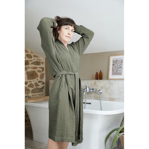 Badrock i blandad kimono Gaïa vanlig bomullsväv - Gaïa Romarin - Storlek L/XL