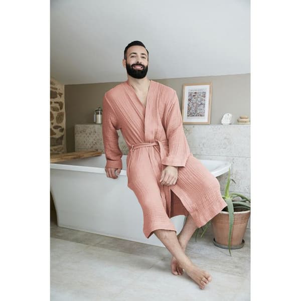 Badrock i blandad kimono Gaïa vanlig bomullsväv - Gaïa Peach Pink - Storlek S/M