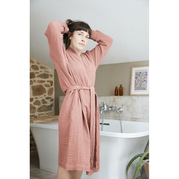 Badrock i blandad kimono Gaïa vanlig bomullsväv - Gaïa Peach Pink - Storlek S/M