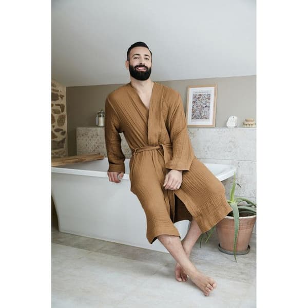 Badrock i blandad kimono Gaïa vanlig bomullsväv - Gaïa Camel - Storlek S/M