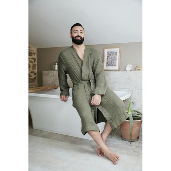 Badrock i blandad kimono Vanlig bomullsväv Gaïa - Gaïa Romarin - Storlek S/M