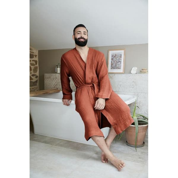 Badrock i blandad kimono Gaïa vanlig bomullsväv - Gaïa Terracotta - Storlek L/XL