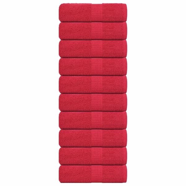 vidaXL Gjestehåndklær 10 stk rød 30x50 cm 360 g/m2 100 % bomull