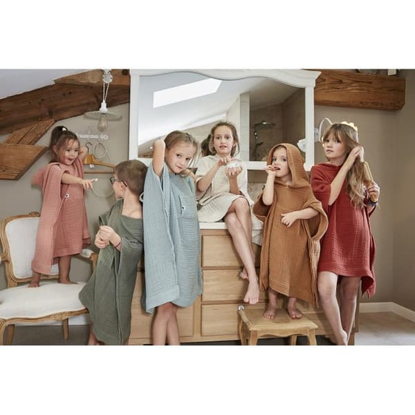 Blandad barnponcho Gaïa vanlig bomullsväv - Gaïa Terracotta - 6 till 10 år