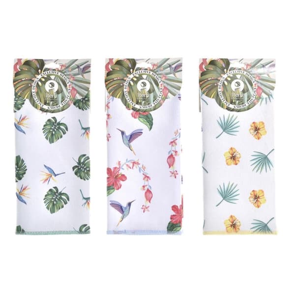 Keittiöliina DKD Home Decor Harmaa Trooppinen 3 Kappaletta