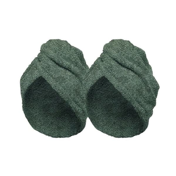 Hårhandduk - Set med 2 - Grön/Grå - Ultraabsorberande - 100% bomull - 25x73 cm
