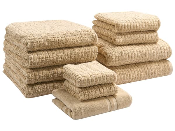 Sett med 11 Håndklær Sand Beige Bomull Lav Vridning Gjestehåndklær