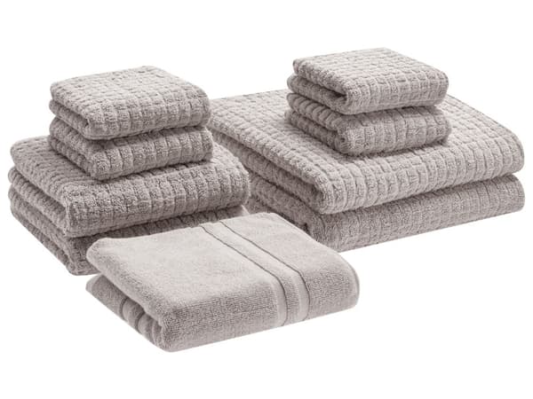 Håndklæder Beige bomuld Low Twist gæstehåndklæder og bademåtte Sæt med 9
