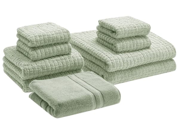 Håndklæder Beige bomuld Low Twist gæstehåndklæder og bademåtte Sæt med 9