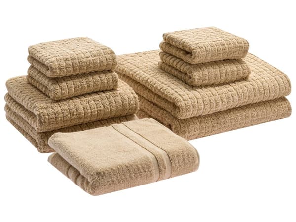 Håndklæder Beige bomuld Low Twist gæstehåndklæder og bademåtte Sæt med 9