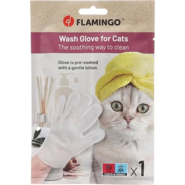 Propy imbibad tvättvante för katt - Flamingo