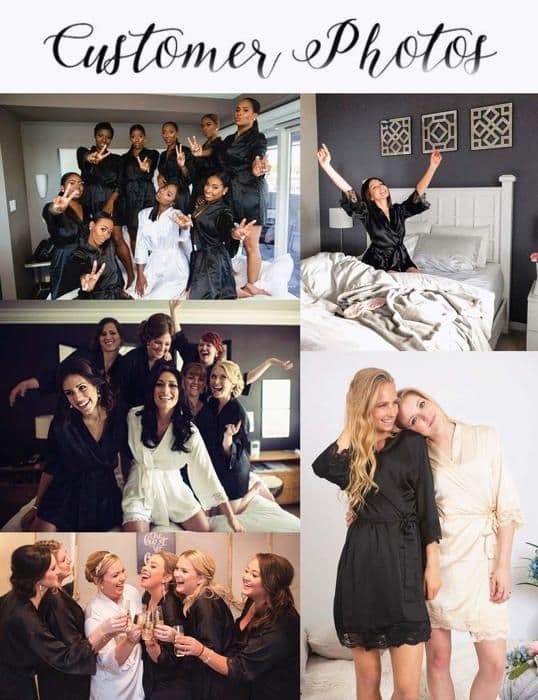 Besdel dam morgonrock i satin siden sned v-ringad kort kimono brudtärnarock