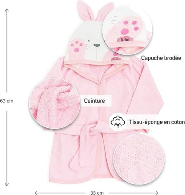 Barnrock - Ti-Tin - Design med kaninöron - Rosa - 6 till 18 månader - Frotté bomull