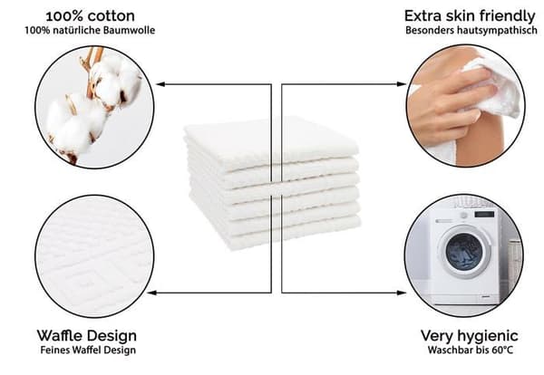 Zollner - 00000464-050070-001 - Set med 6 handdukar, våffelmönster, bomull, 50x70 cm, vit