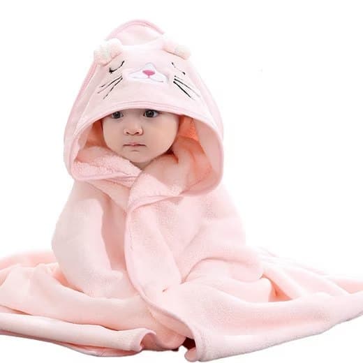 Lollanda Frakkehåndklæde Baby 80x80 cm, Baby Tørrehåndklæde med Vaskeklud - Blød med Søde Ører og Vaskeklud