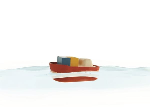 Plan Toys - Stor röd modulbåt 21 cm - BYXA