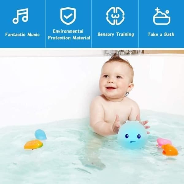 Babybadleksaker, 2 i 1 elektriska valbadleksaker Induktionssprinkler vattenspruta leksak med LED-ljus