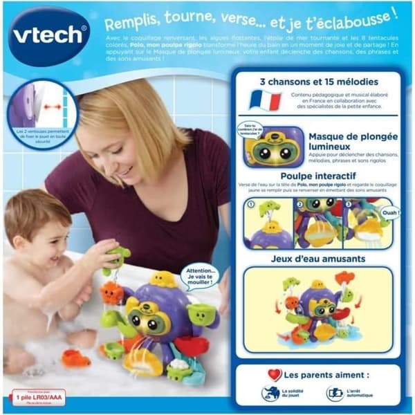 VTECH BABY Interactive Bath Toy - Polo, My Funny Octopus - Flerfärgad - För spädbarn från 1 till 5 år gamla