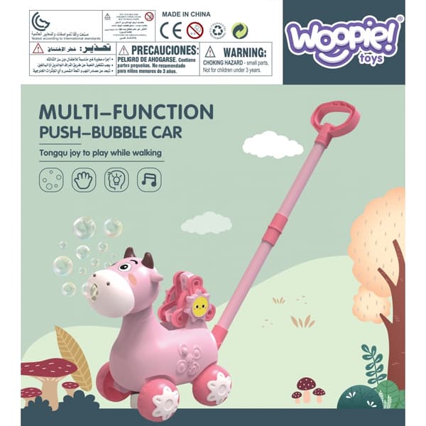 WOOPIE Pusher Cow med lyd og sæbebobler Pink
