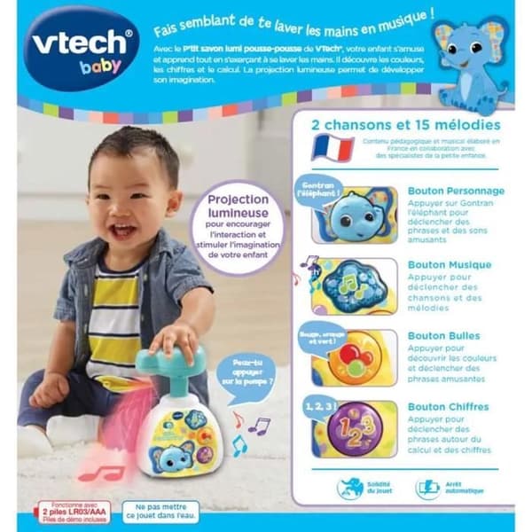 Badspel - VTECH BABY - P'tit Savon Lumi Pousse-Pousse - Ljusbubblor - Musik - Siffror och färger