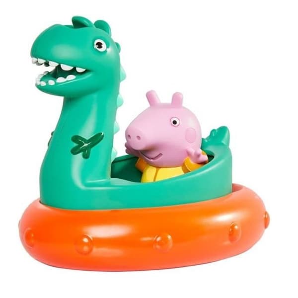 Peppa Pig Tomy badleksak - Enhörning och dinosaurie - Grön och Orange - 12 cm