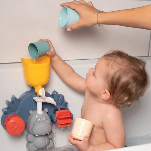 Smoby Little Smoby Hippo badelegetøj - Rutsjebane og hjul til baby 18 måneder - Blå og grøn