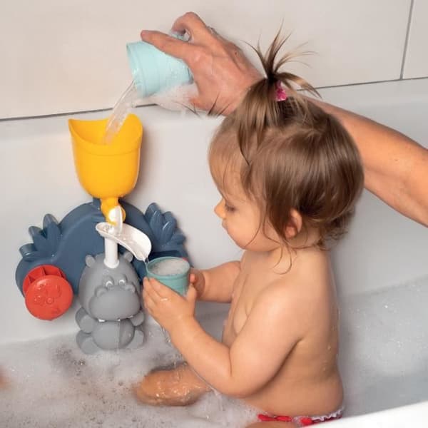 Smoby Little Smoby Hippo badelegetøj - Rutsjebane og hjul til baby 18 måneder - Blå og grøn