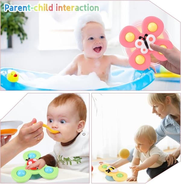 Lollanda 3-Pack - Fidget Spinner med Sugkopp för Baby/Barn - Snurrande Leksak