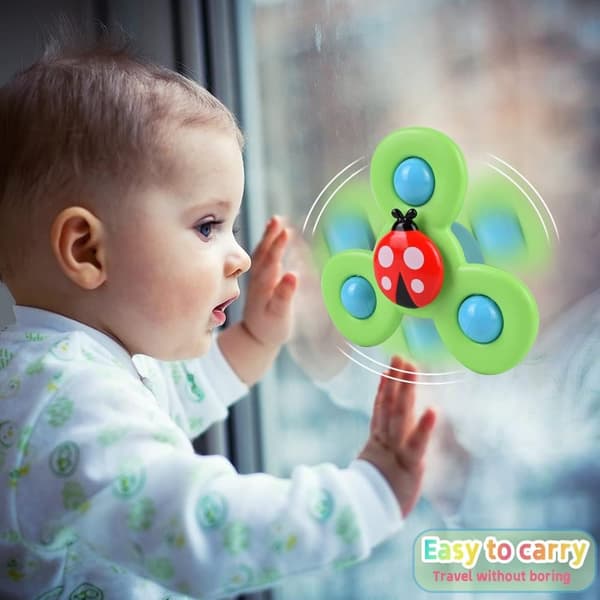 Lollanda 3-Pack - Fidget Spinner med Sugkopp för Baby/Barn - Snurrande Leksak