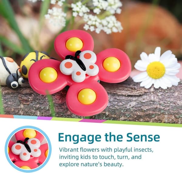 Lollanda 3-Pack - Fidget Spinner med Sugkopp för Baby/Barn - Snurrande Leksak