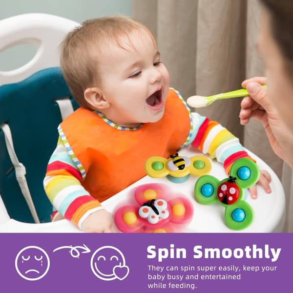 Lollanda 3-Pack - Fidget Spinner med Sugkopp för Baby/Barn - Snurrande Leksak
