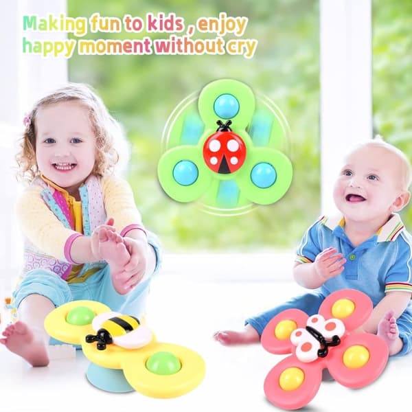 Lollanda 3-Pack - Fidget Spinner med Sugkopp för Baby/Barn - Snurrande Leksak