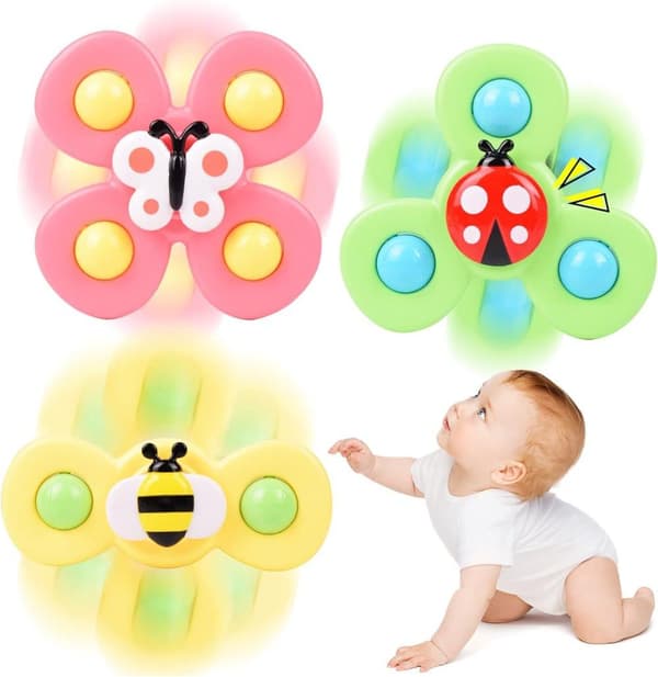 Lollanda 3-Pak - Fidget Spinner med Sugekop til Baby/Barn - Spinning Toy A