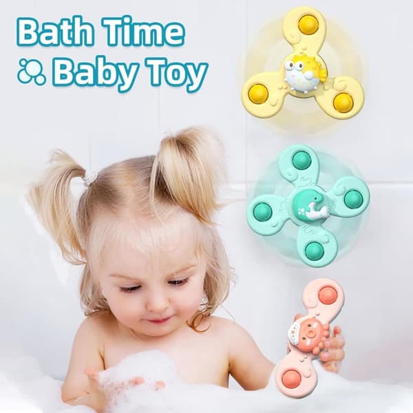 Lollanda 3-Pak - Fidget Spinner med Sugekop til Baby/Barn - Spinning Toy
